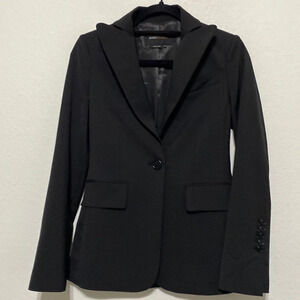 BCBGMaxazria Martine B One Button Black Peaked Lapel Blazer Jacket Size XXS